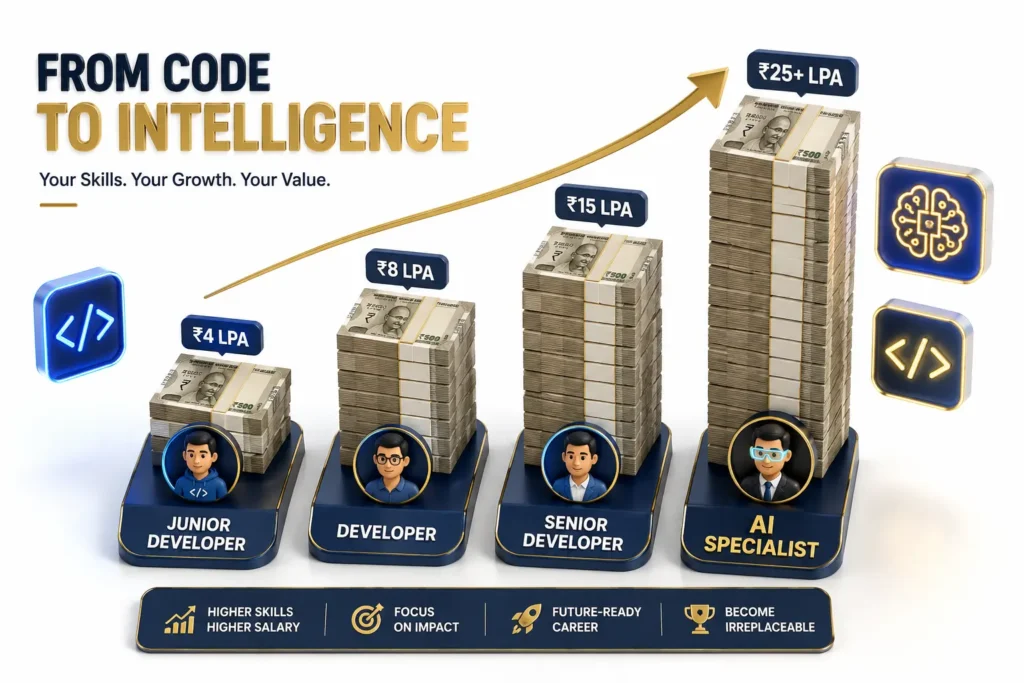 Comparative growth of AI jobs in India 2025 salary for freshers vs experienced professionals in Rupees.