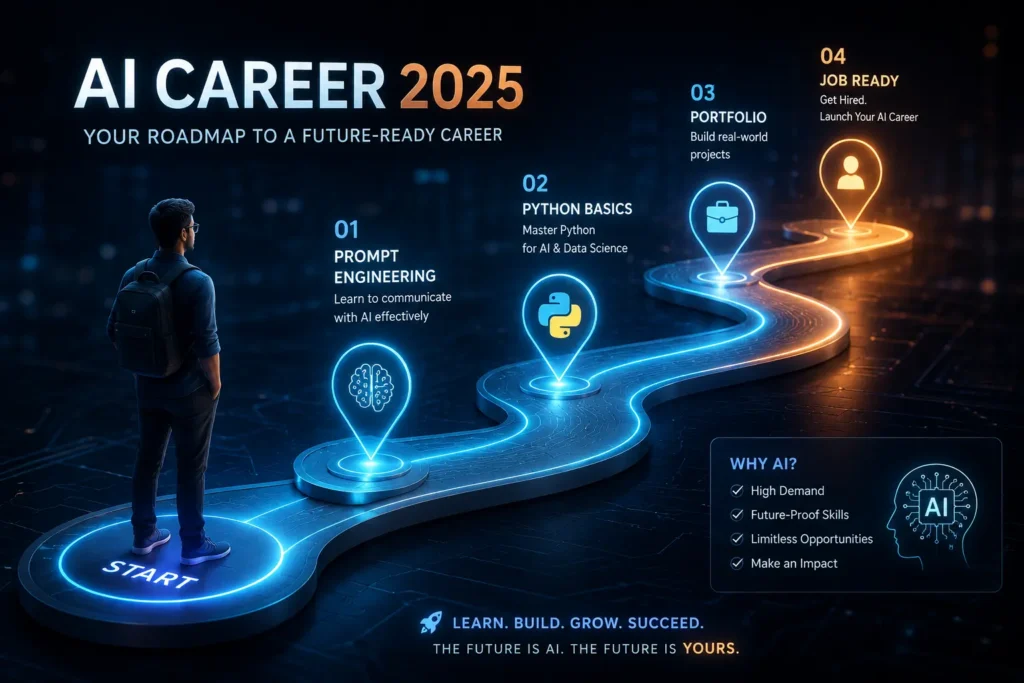 Step-by-step career roadmap for Indians to get AI jobs in India 2025 without experience.