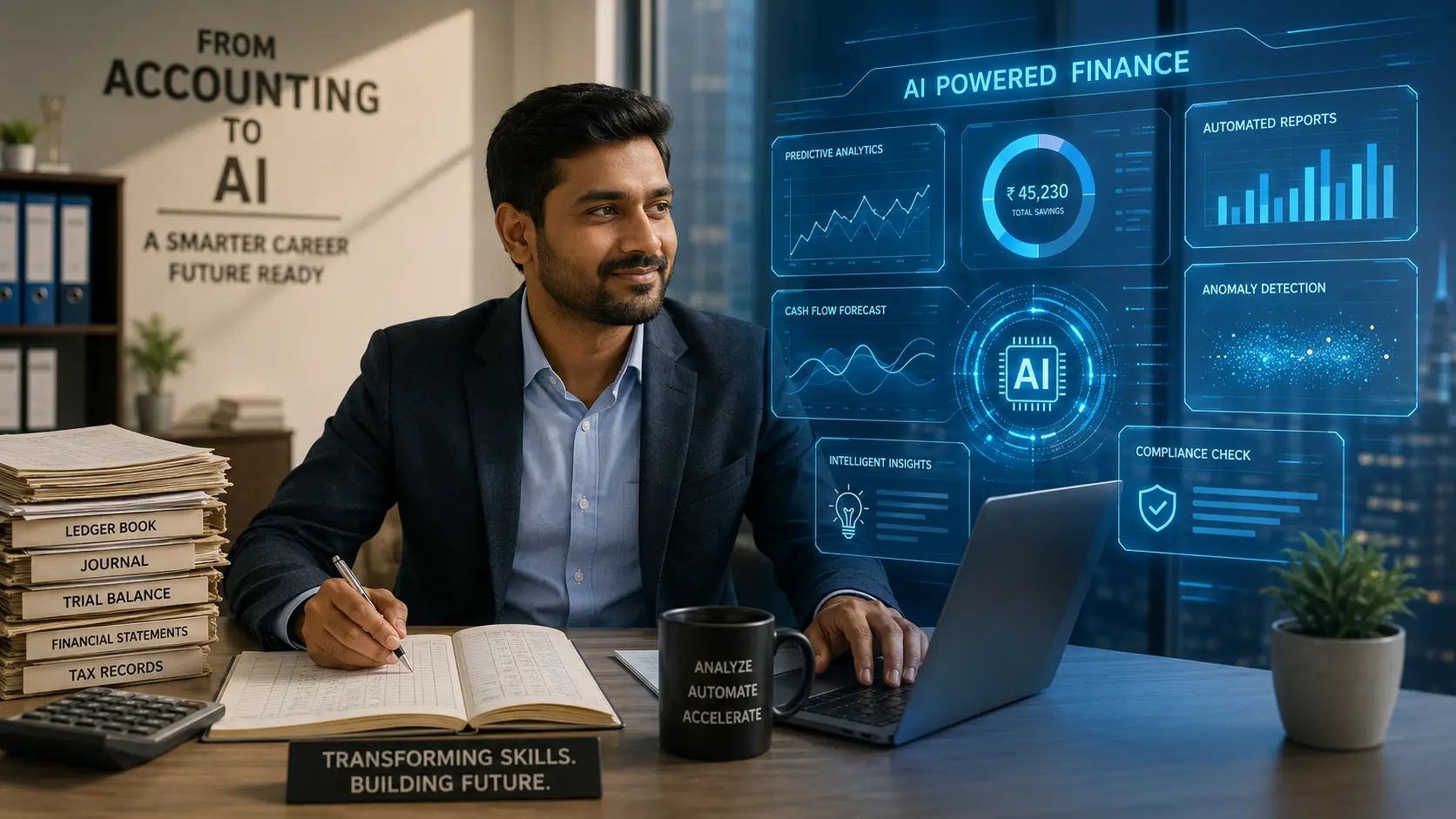 Indian finance professional switching from accounting to AI career in India without coding